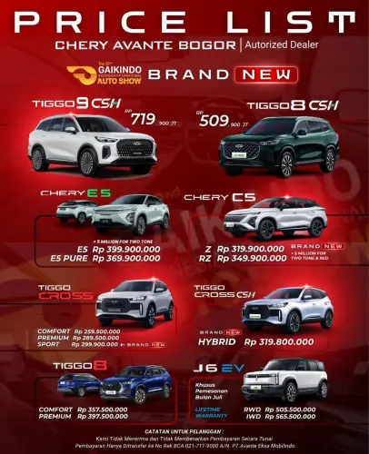 Pricelist Harga Chery bintaro 2025